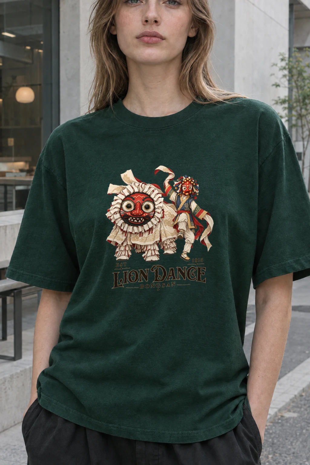 "Bongsan Lion Dance" Heavyweight Unisex Crewneck T-shirt | Gildan 5000