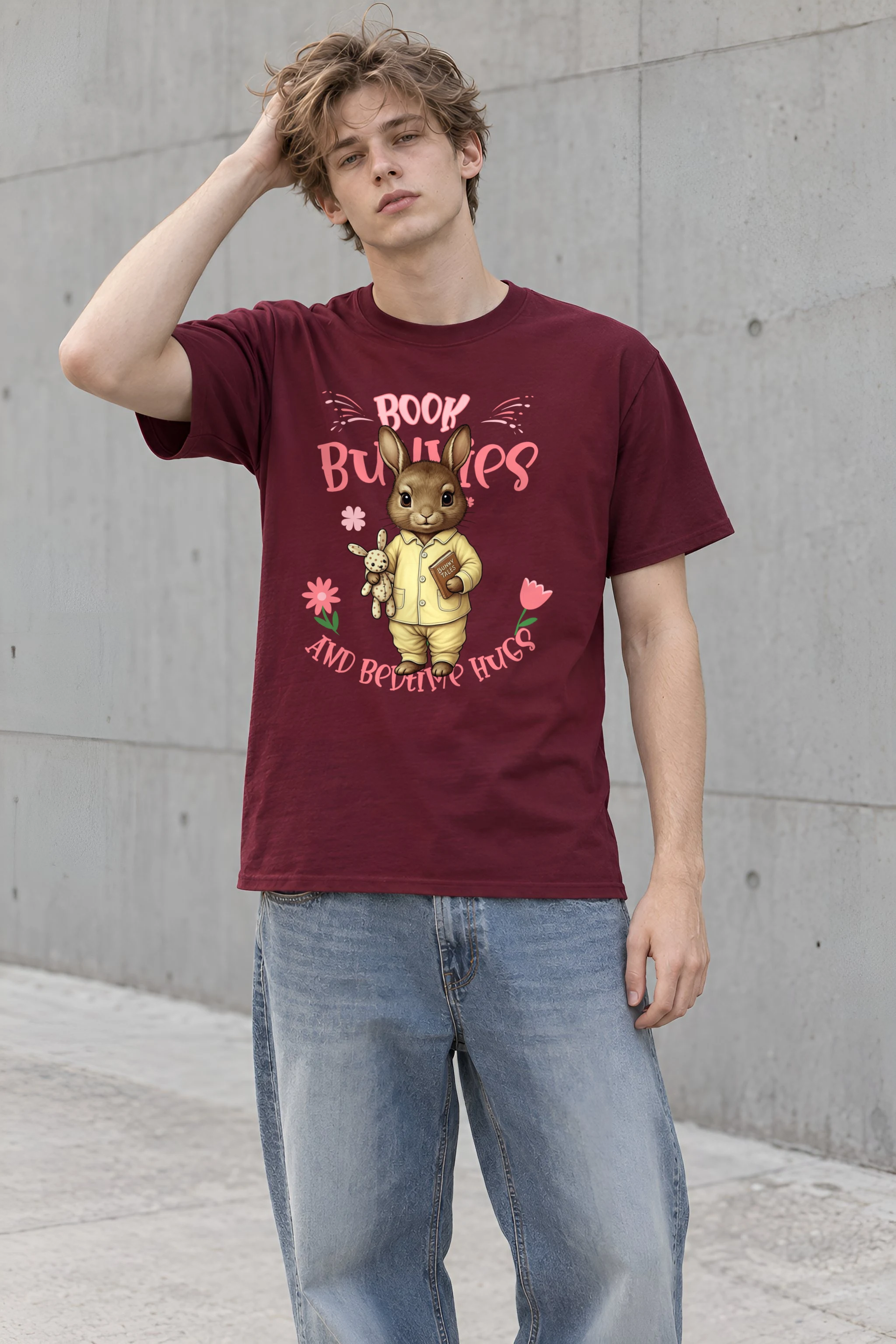 "Book Bunnies Bedtime Hugs" Heavyweight Unisex Crewneck T-shirt
