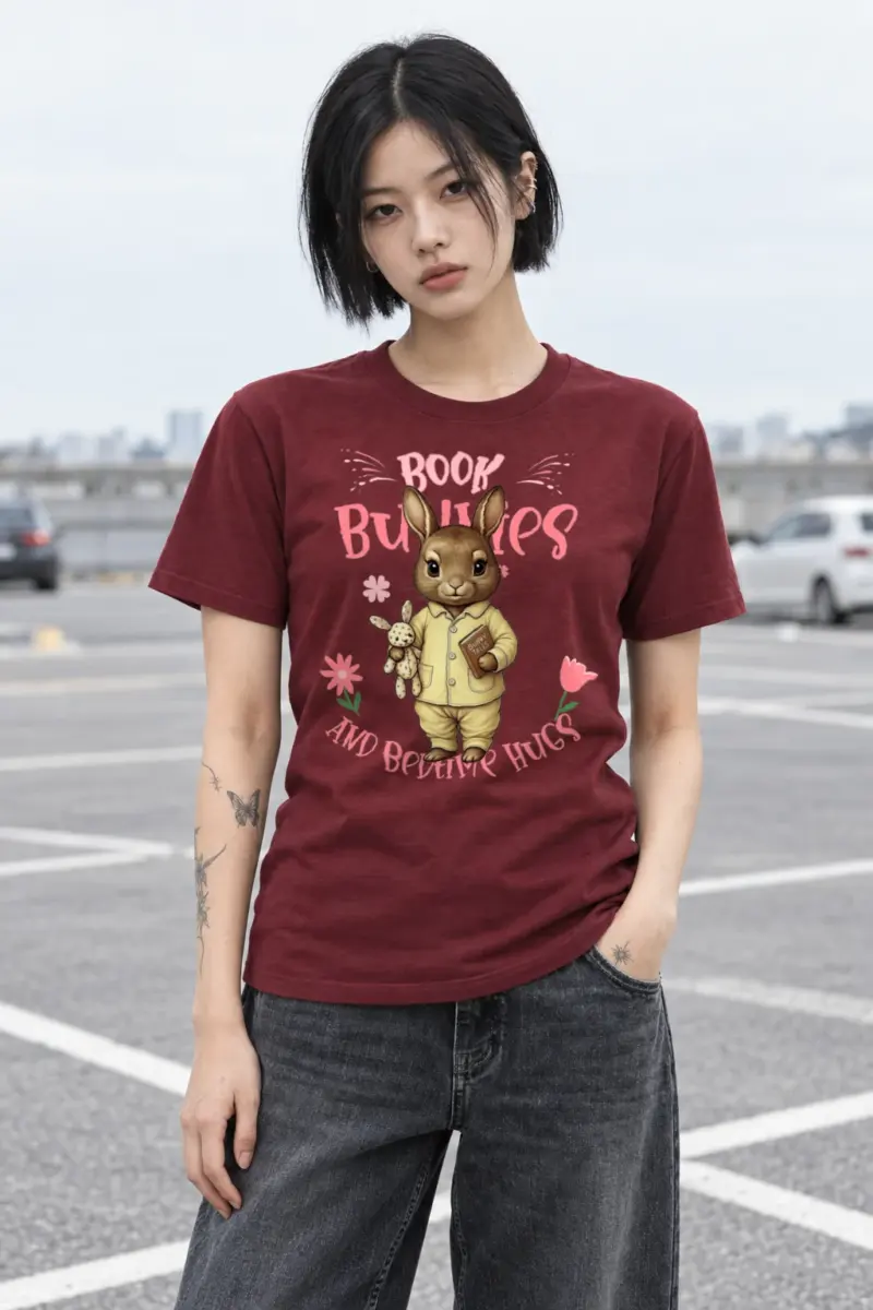 "Book Bunnies Bedtime Hugs" Heavyweight Unisex Crewneck T-shirt