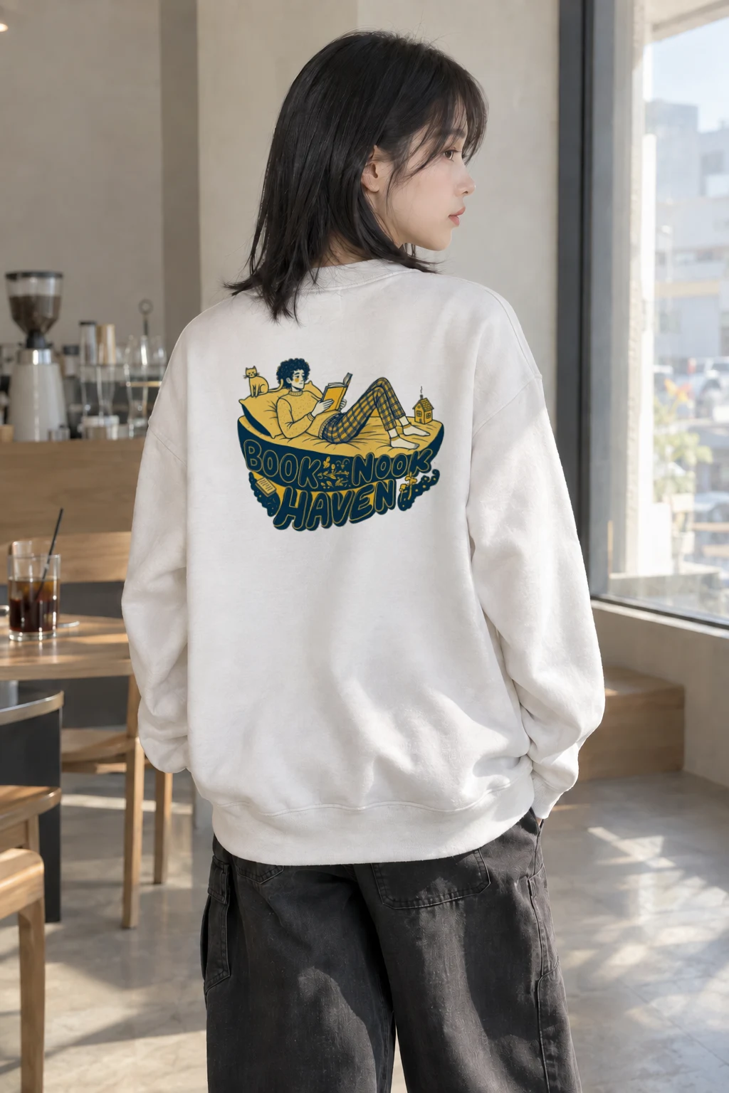"Book Nook Haven" Heavy Blend Unisex Crewneck Sweatshirt | Gildan 18000