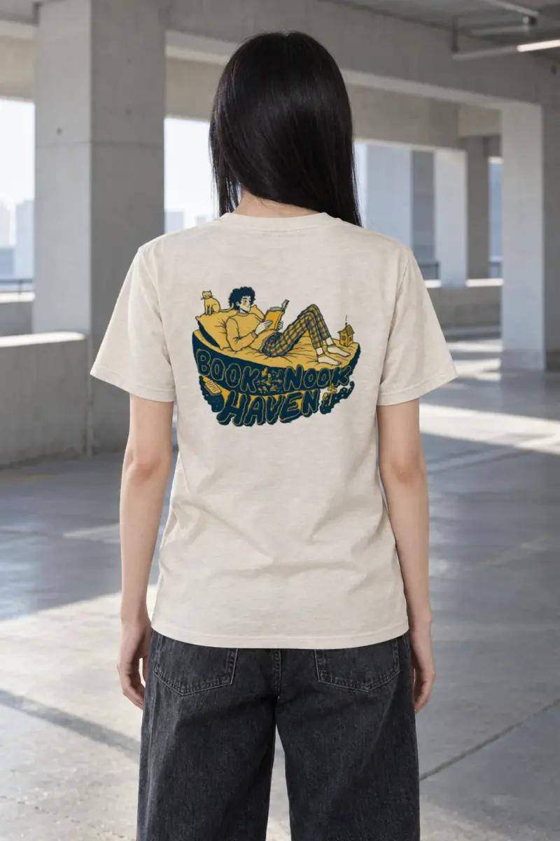 "Book Nook Haven" Heavyweight Unisex Crewneck T-shirt | Gildan 5000