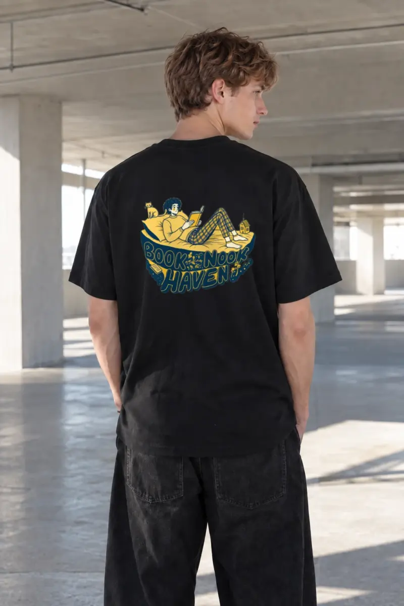 “Book Nook Haven” Heavyweight Unisex Crewneck T-shirt | Gildan 5000