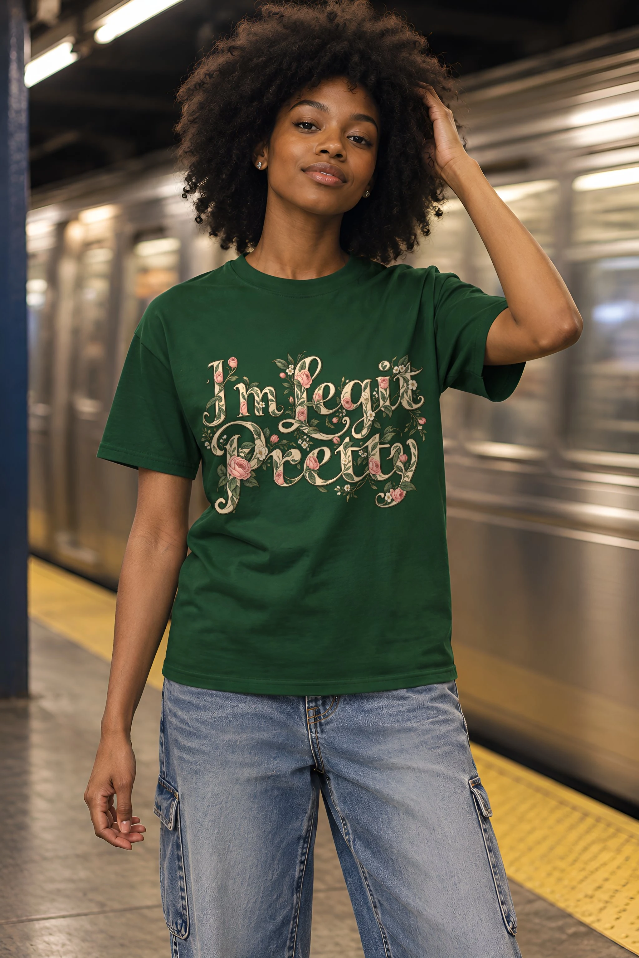 "Botanical Rose Lettering" Heavyweight Unisex Crewneck T-shirt