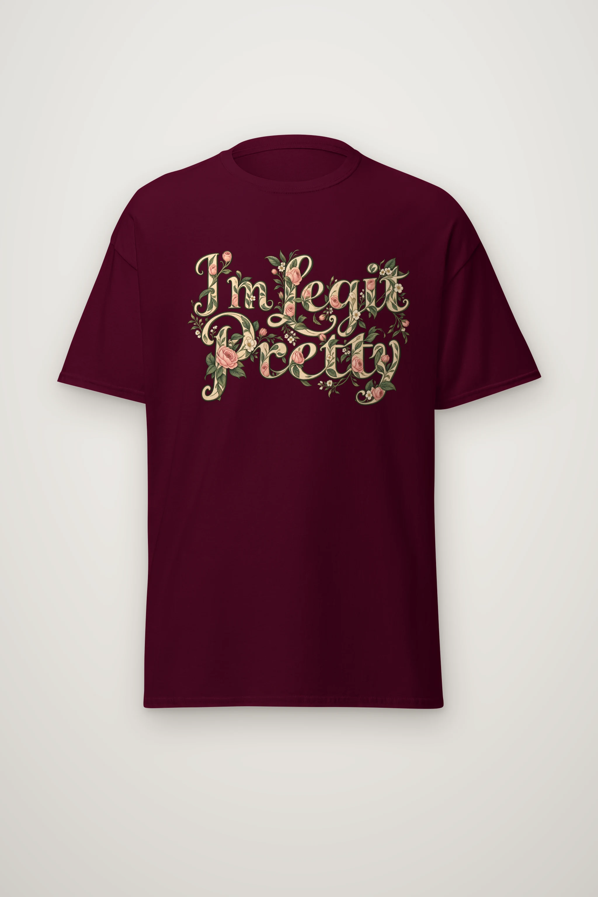 "Botanical Rose Lettering" Heavyweight Unisex Crewneck T-shirt