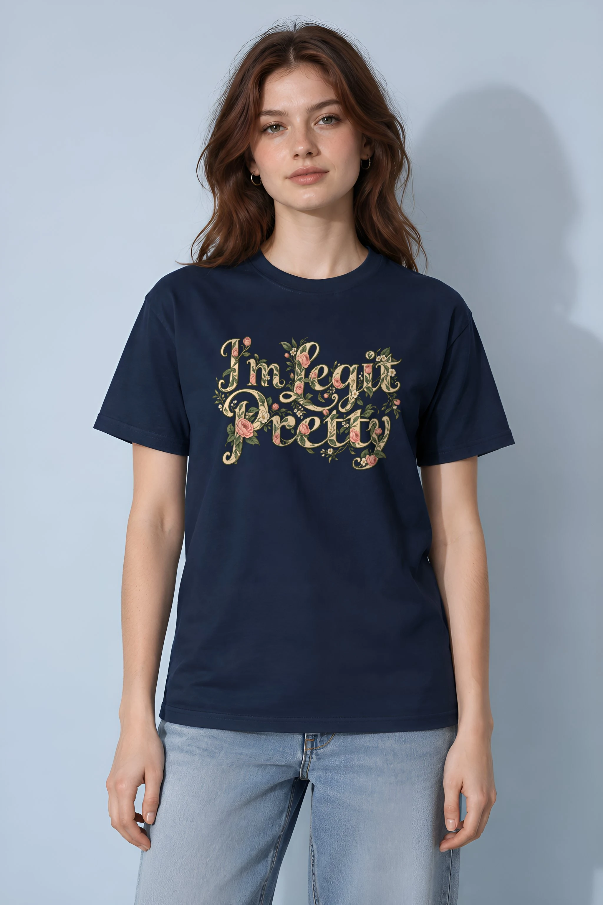"Botanical Rose Lettering" Heavyweight Unisex Crewneck T-shirt