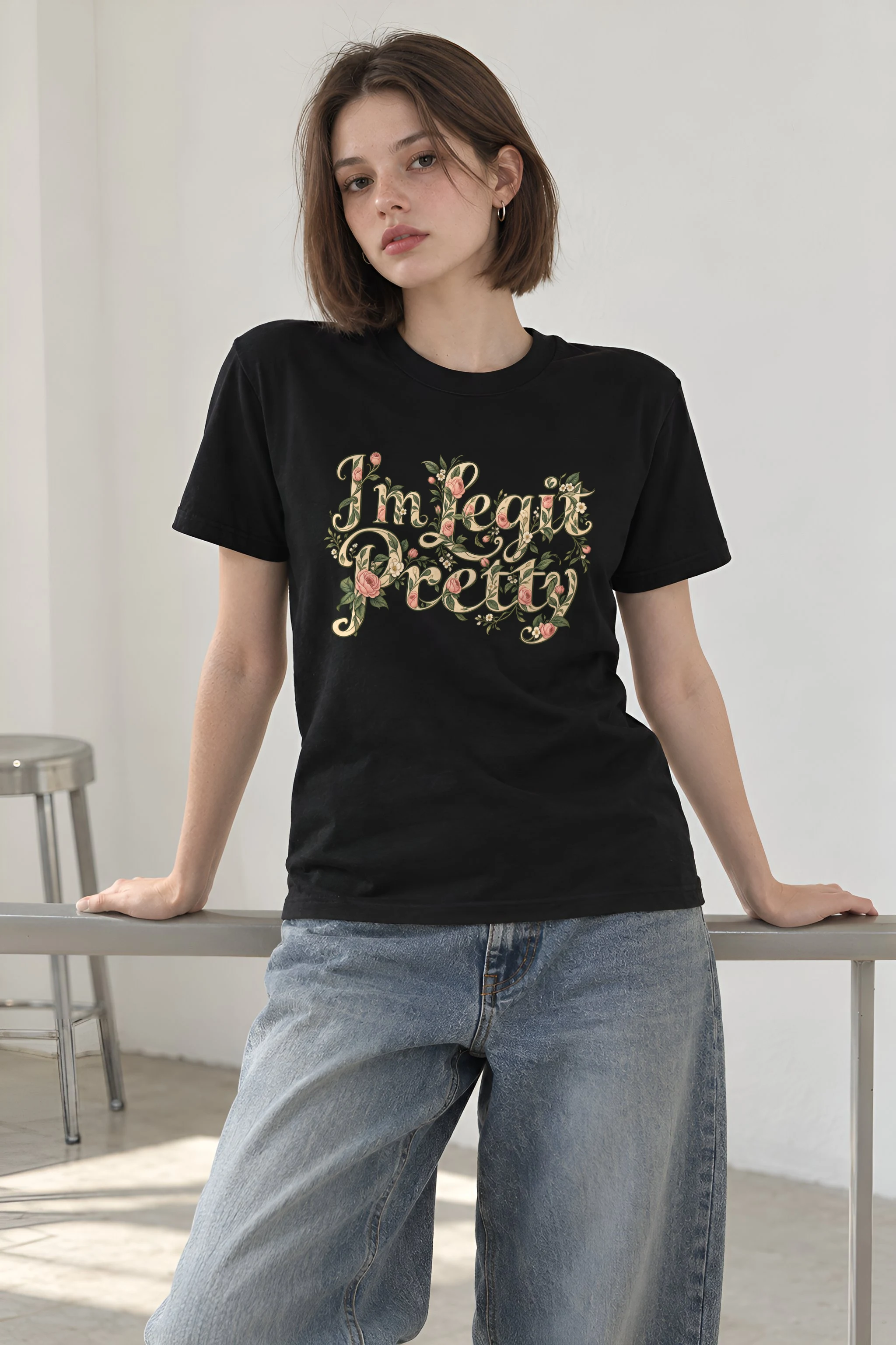"Botanical Rose Lettering" Heavyweight Unisex Crewneck T-shirt