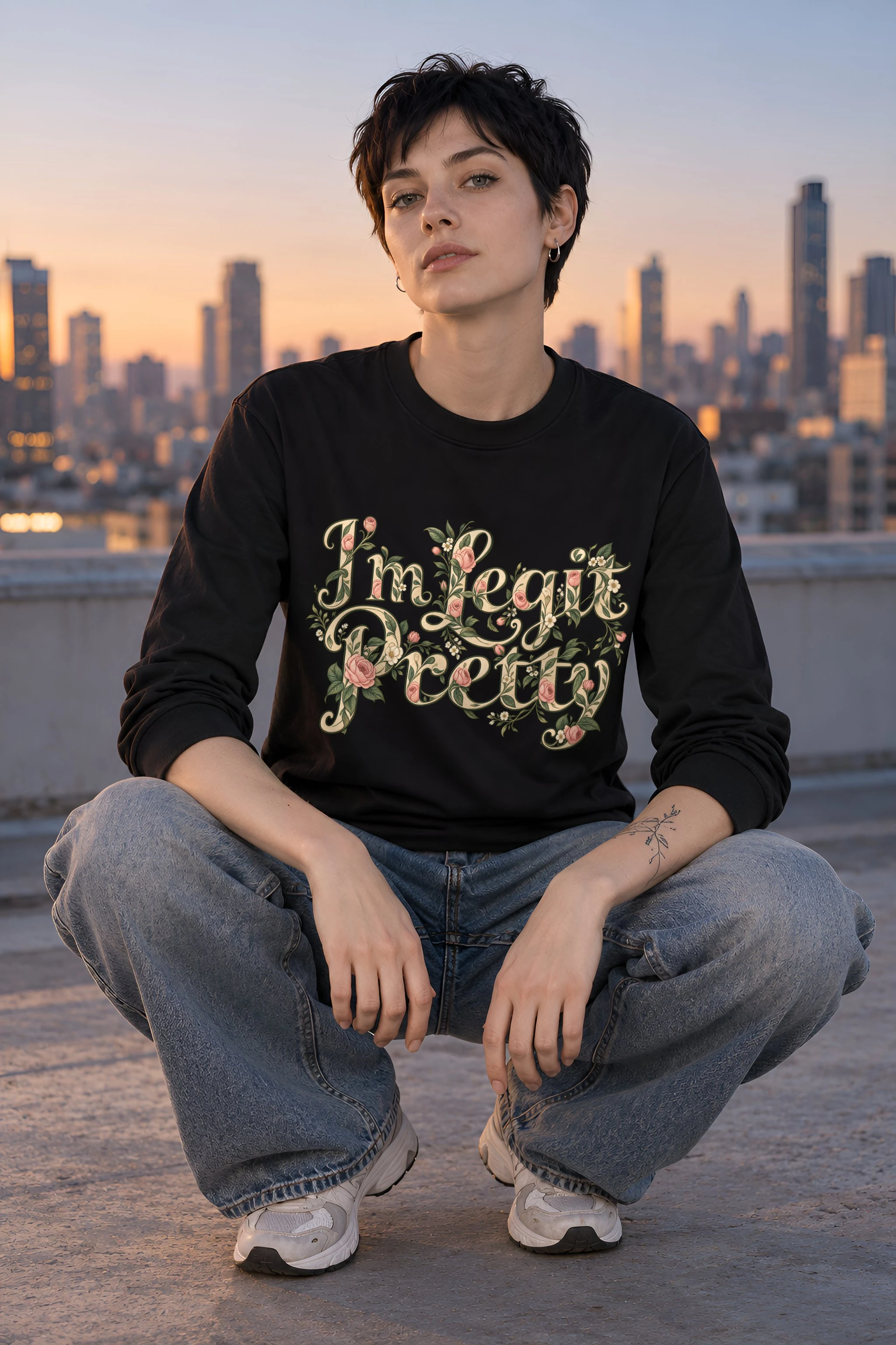 "Botanical Rose Lettering" Unisex Longsleeve T-shirt