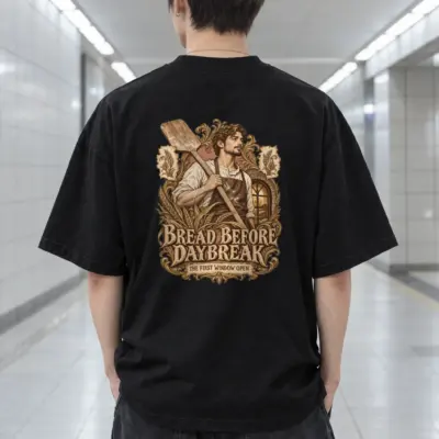 "Bread Before Daybreak" Men's Oversized Heavyweight Crewneck T-Shirt