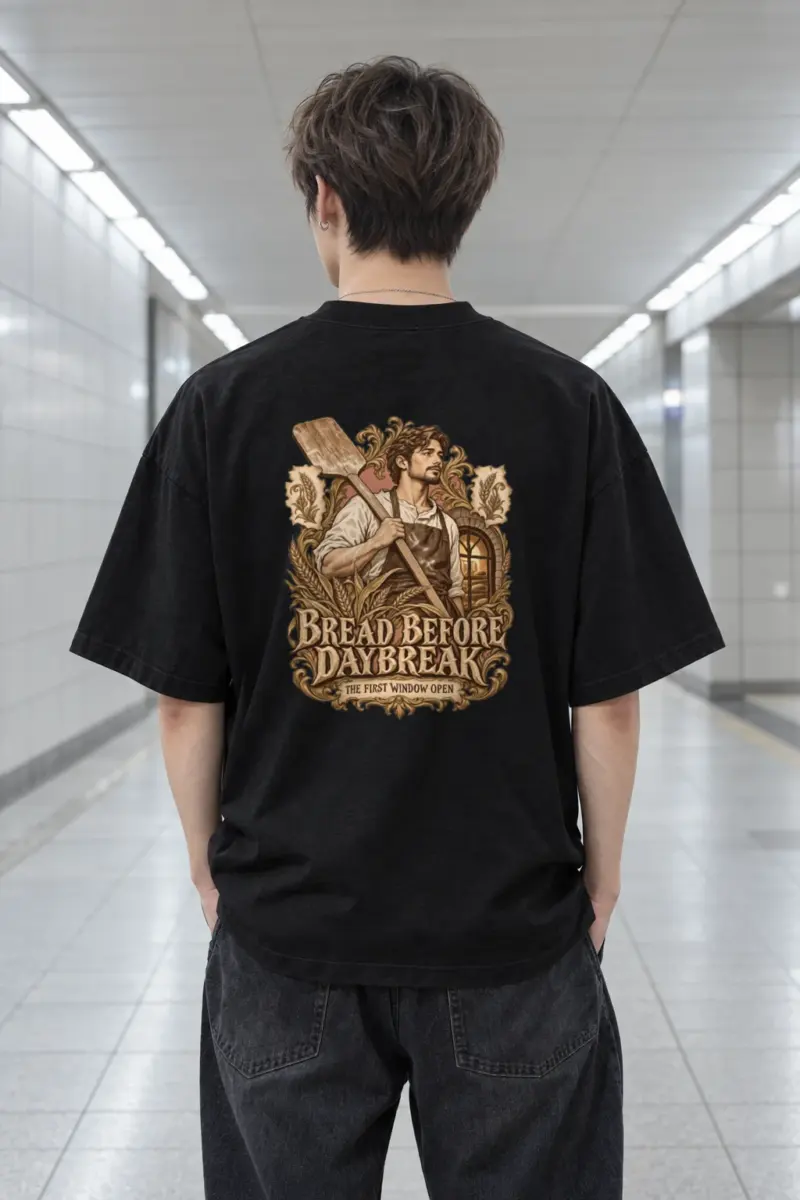 “Bread Before Daybreak” Men’s Oversized Heavyweight Crewneck T-Shirt