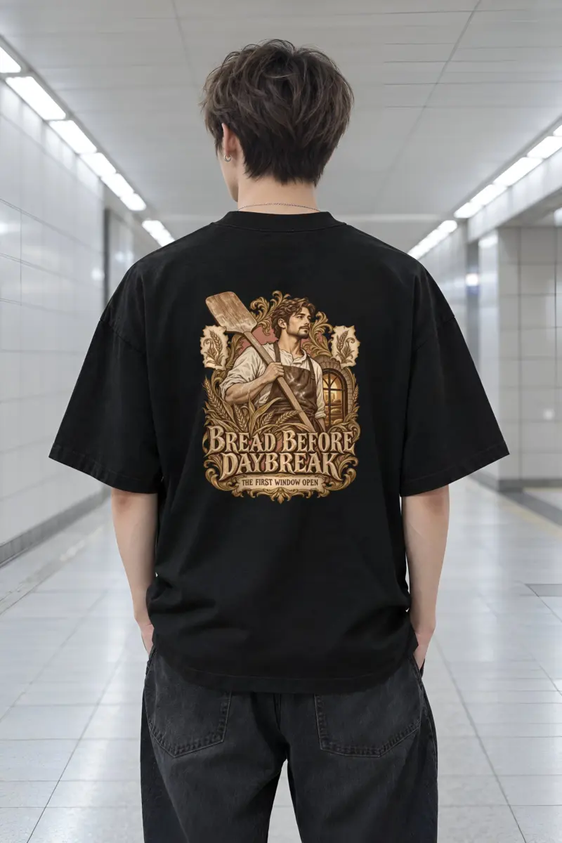 "Bread Before Daybreak" Men's Oversized Heavyweight Crewneck T-Shirt