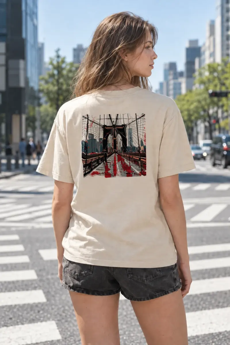 "Brooklyn Bridge Walkway" Heavyweight Unisex Crewneck T-shirt | Gildan 5000