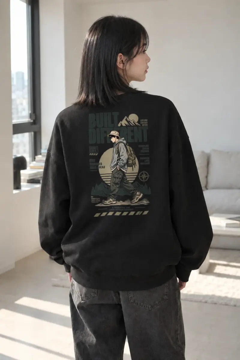 "Built Different Explore Further" Heavy Blend Unisex Crewneck Sweatshirt | Gildan 18000