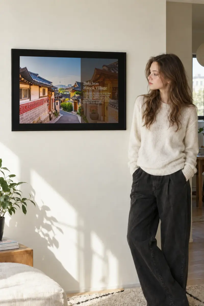 "Bukchon Alley View" Premium Wooden Framed Poster · Landscape