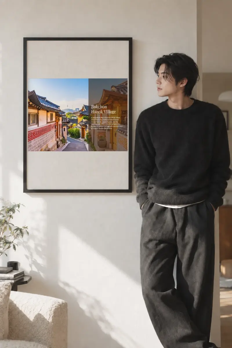 "Bukchon Alley Views" Premium Wooden Framed Poster