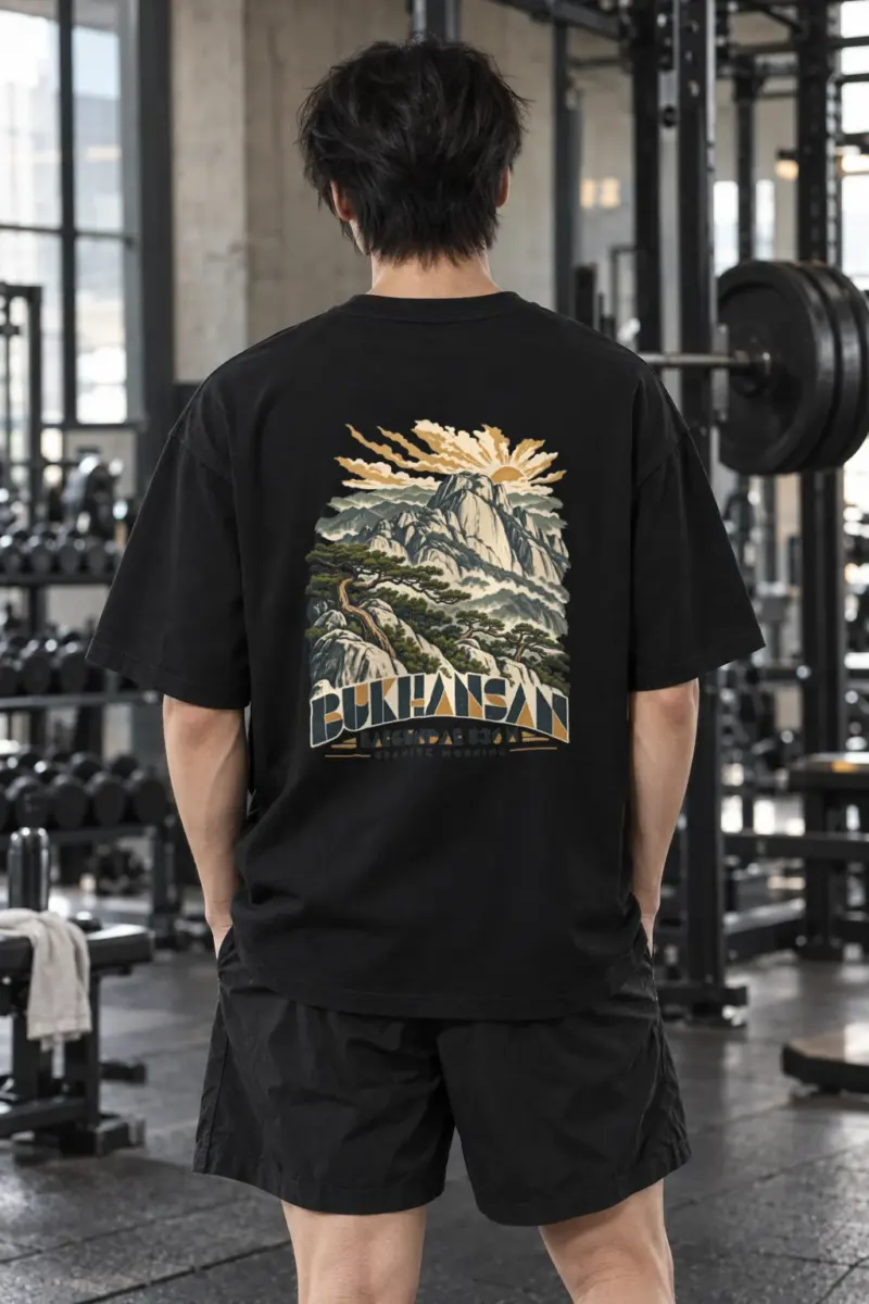 “Bukhansan Baegundae Granite Morning” Men’s Oversized Heavyweight Crewneck T-Shirt