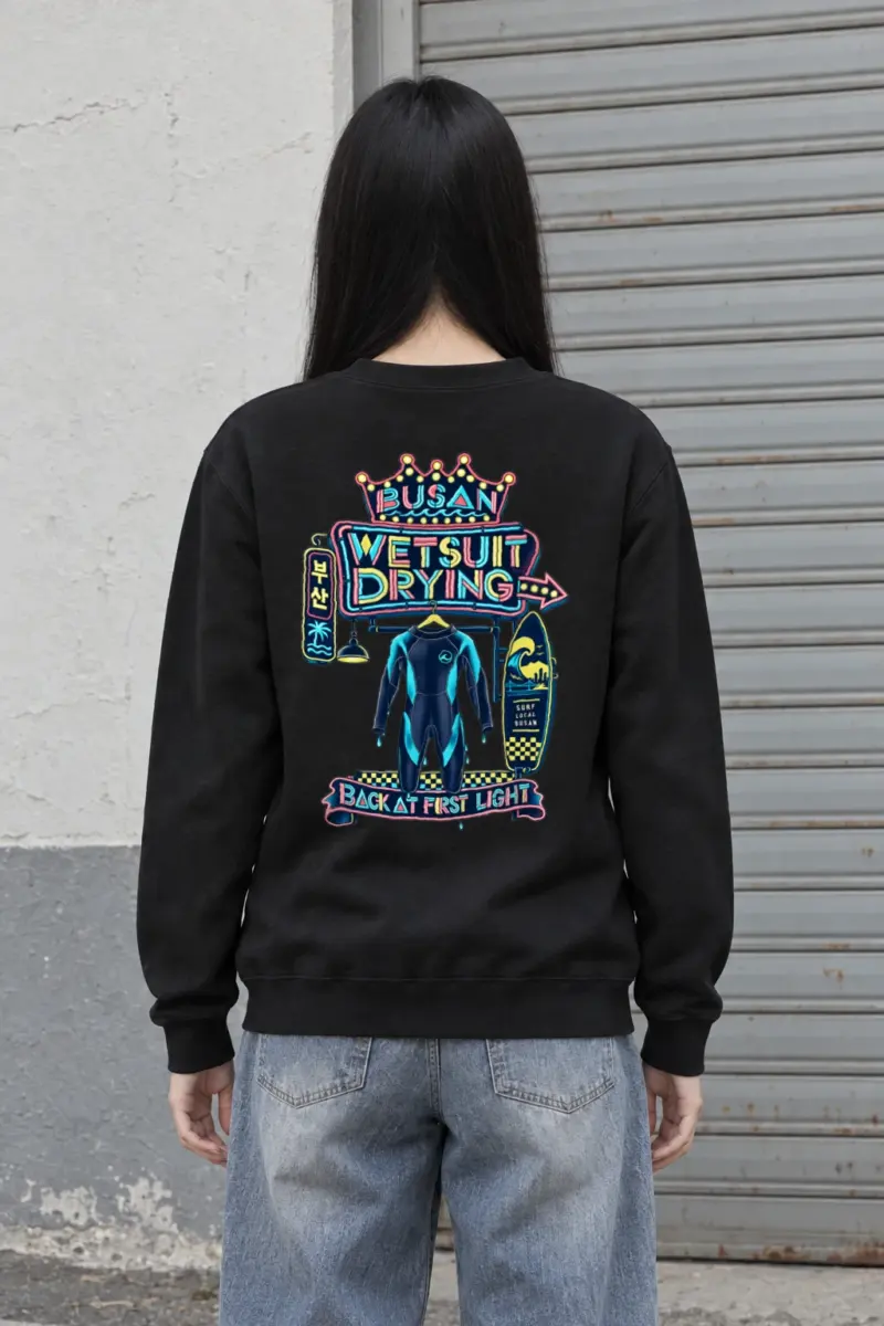 "Busan Wetsuit Drying" Heavy Blend Unisex Crewneck Sweatshirt