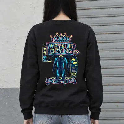 "Busan Wetsuit Drying" Heavy Blend Unisex Crewneck Sweatshirt