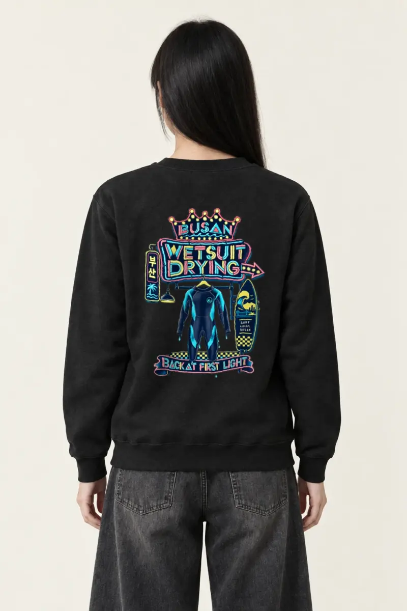"Busan Wetsuit Drying" Heavy Blend Unisex Crewneck Sweatshirt