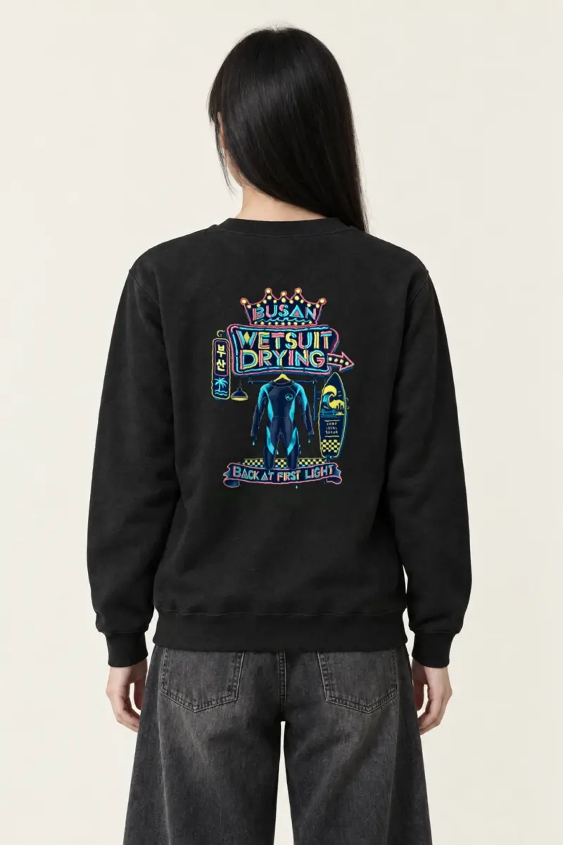 "Busan Wetsuit Drying" Heavy Blend Unisex Crewneck Sweatshirt