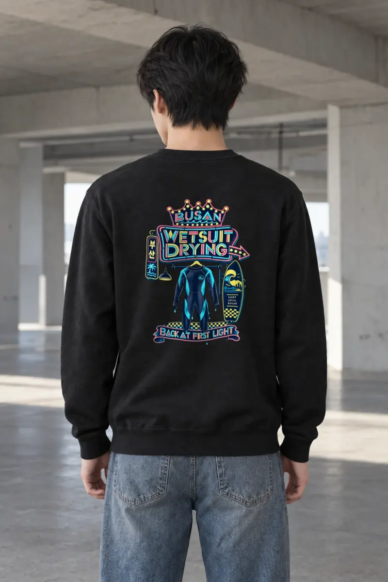 "Busan Wetsuit Drying" Heavy Blend Unisex Crewneck Sweatshirt