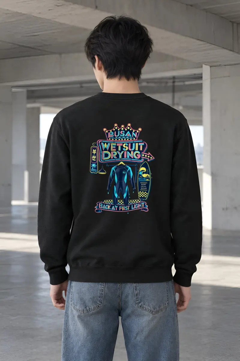 "Busan Wetsuit Drying" Heavy Blend Unisex Crewneck Sweatshirt