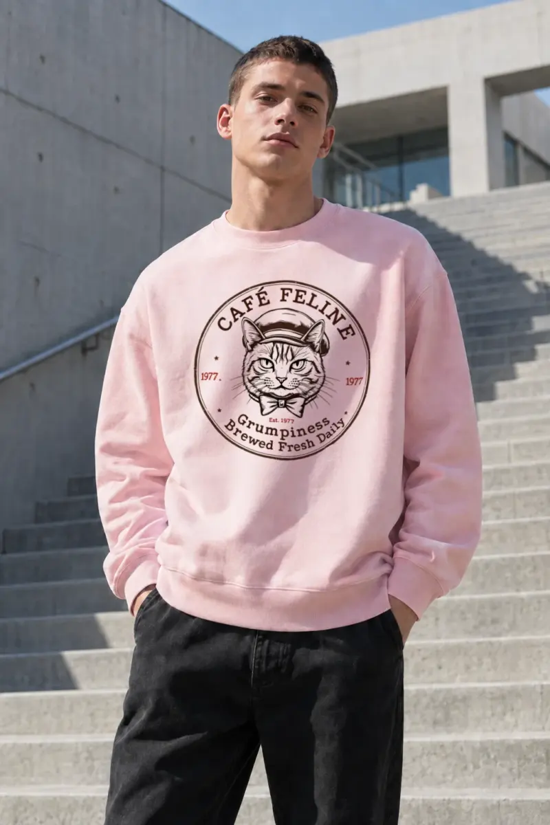 "Cafe Feline 1977" Heavy Blend Unisex Crewneck Sweatshirt | Gildan 18000