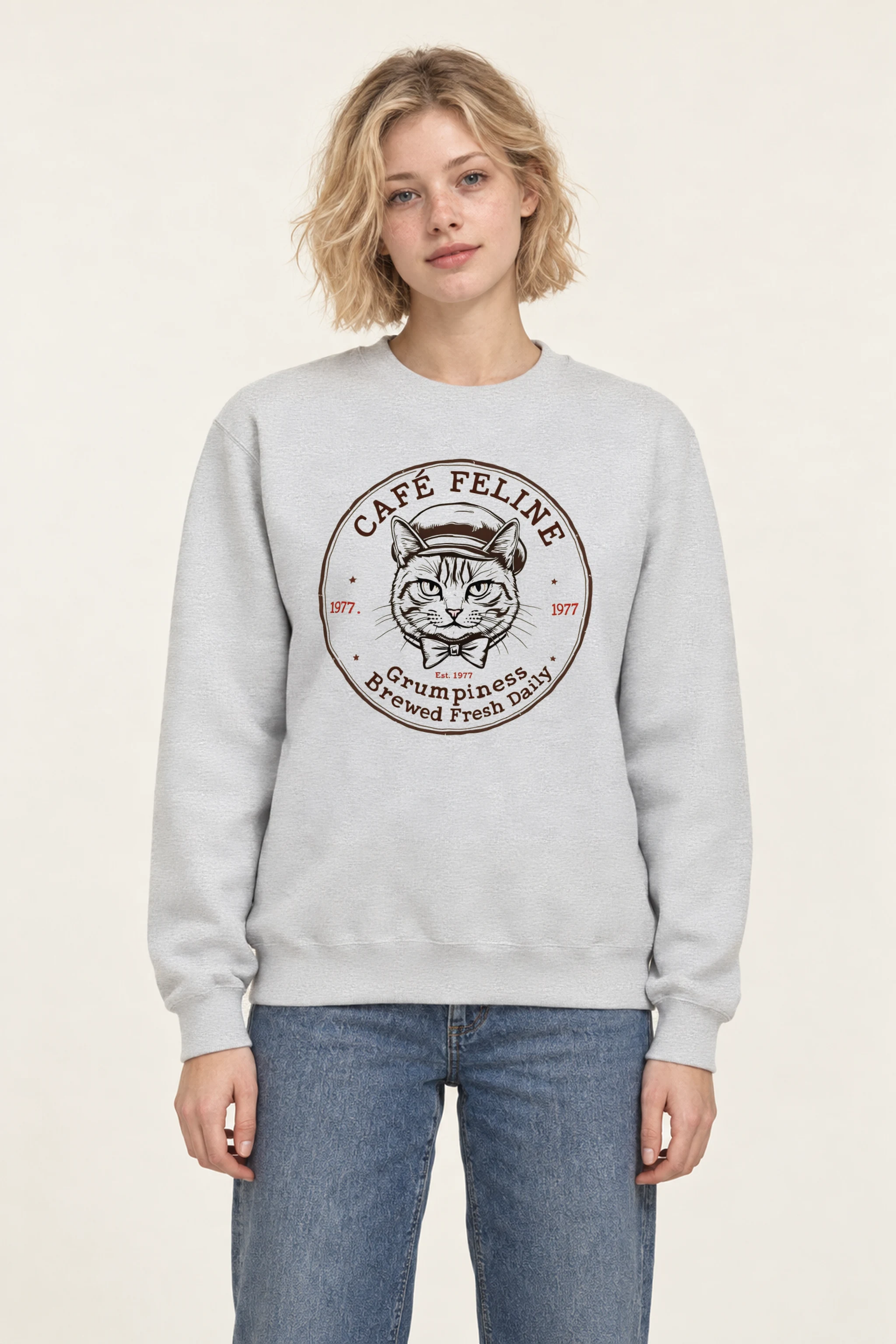 "Cafe Feline 1977" 1 Crewneck Sweatshirt