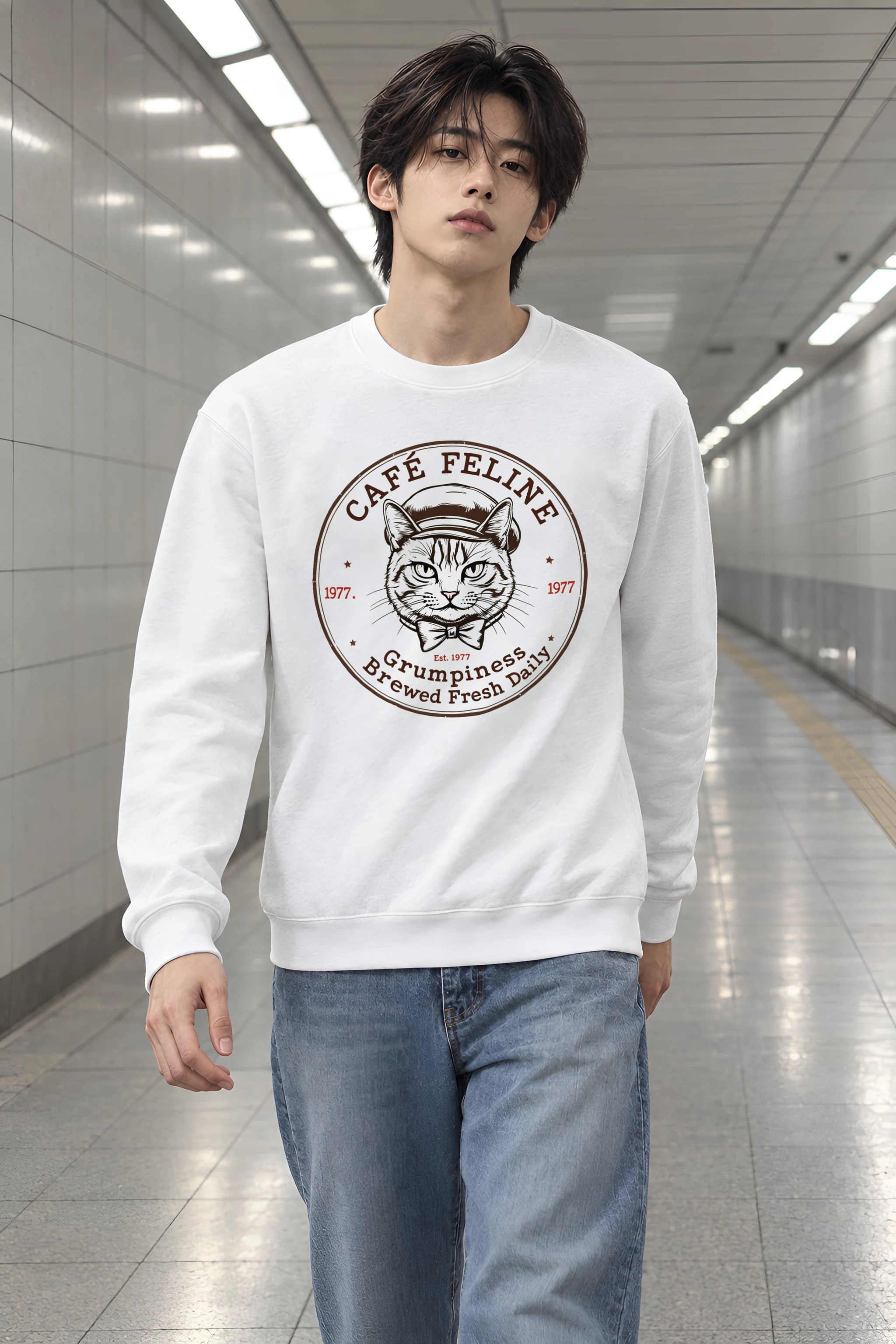 "Cafe Feline 1977" 1 Crewneck Sweatshirt