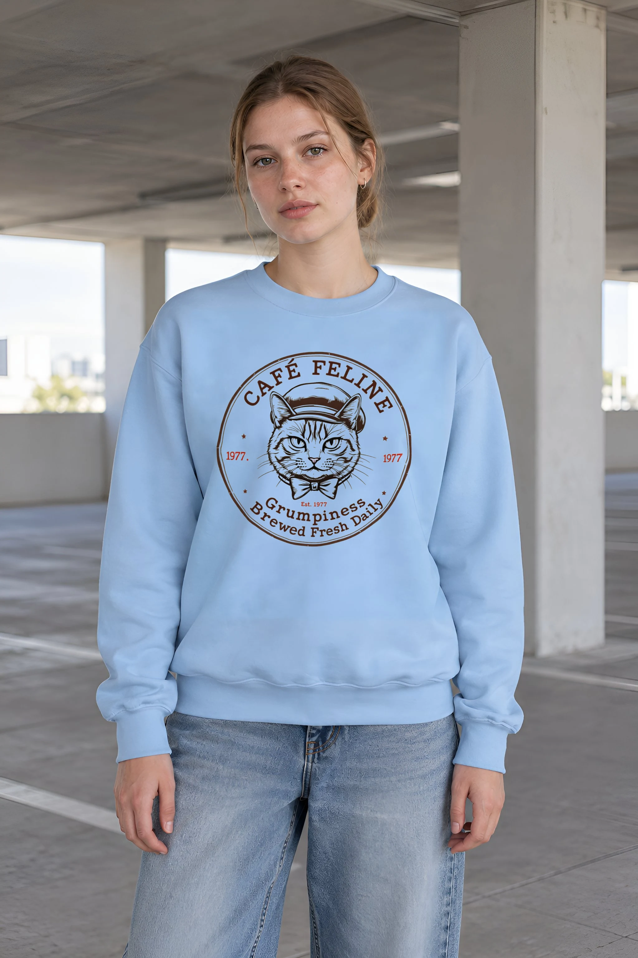"Cafe Feline 1977" 1 Crewneck Sweatshirt