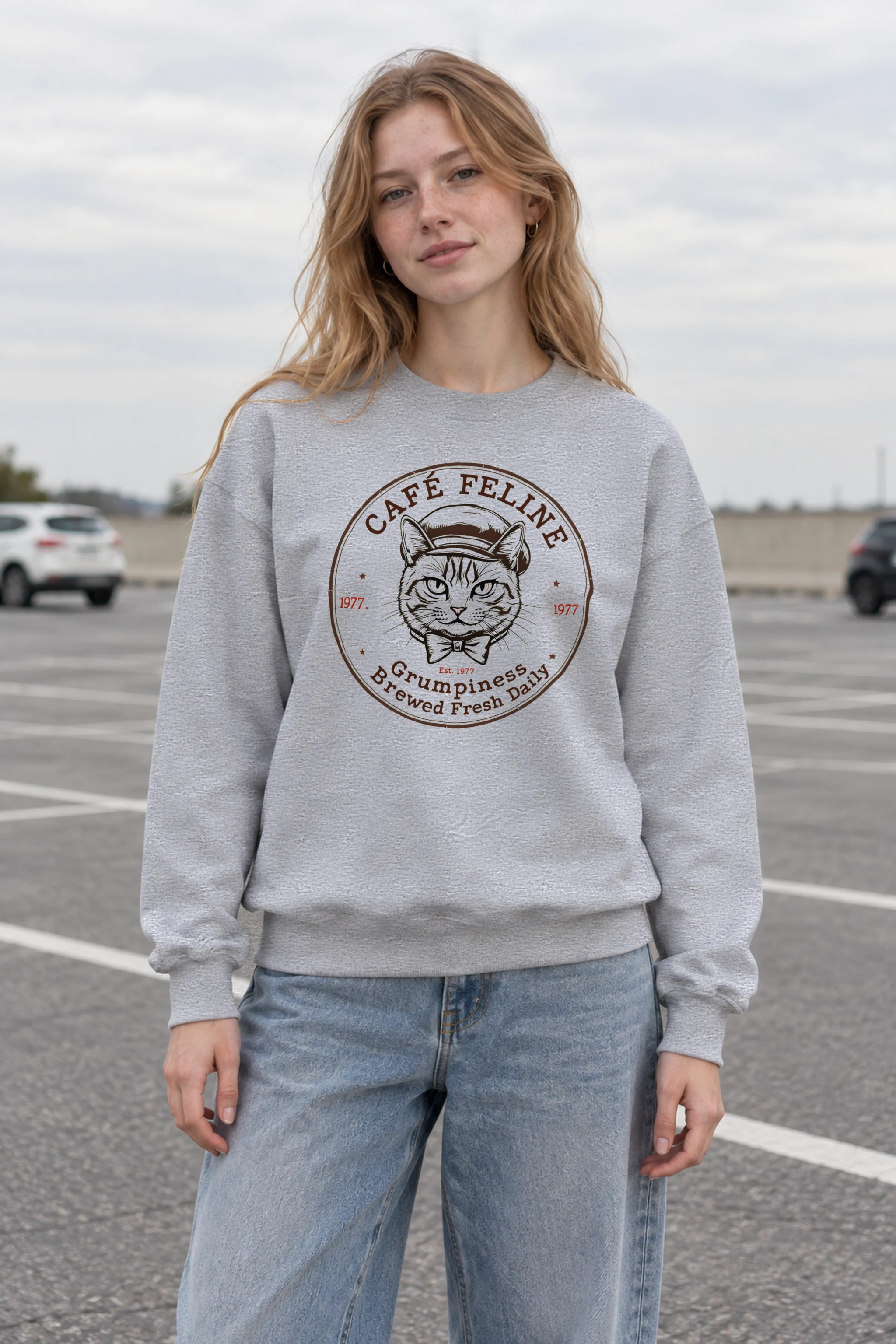 "Cafe Feline 1977" 1 Crewneck Sweatshirt