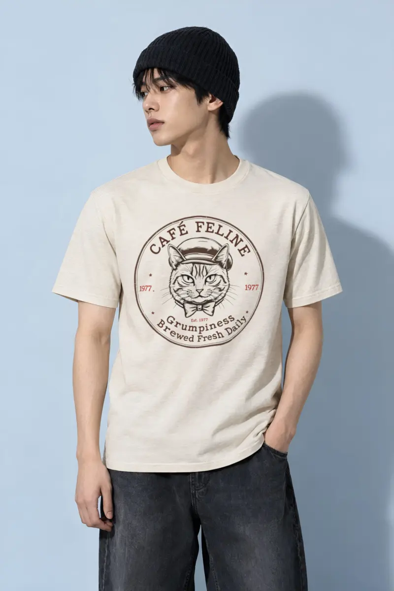 "Cafe Feline 1977" Heavyweight Unisex Crewneck T-shirt