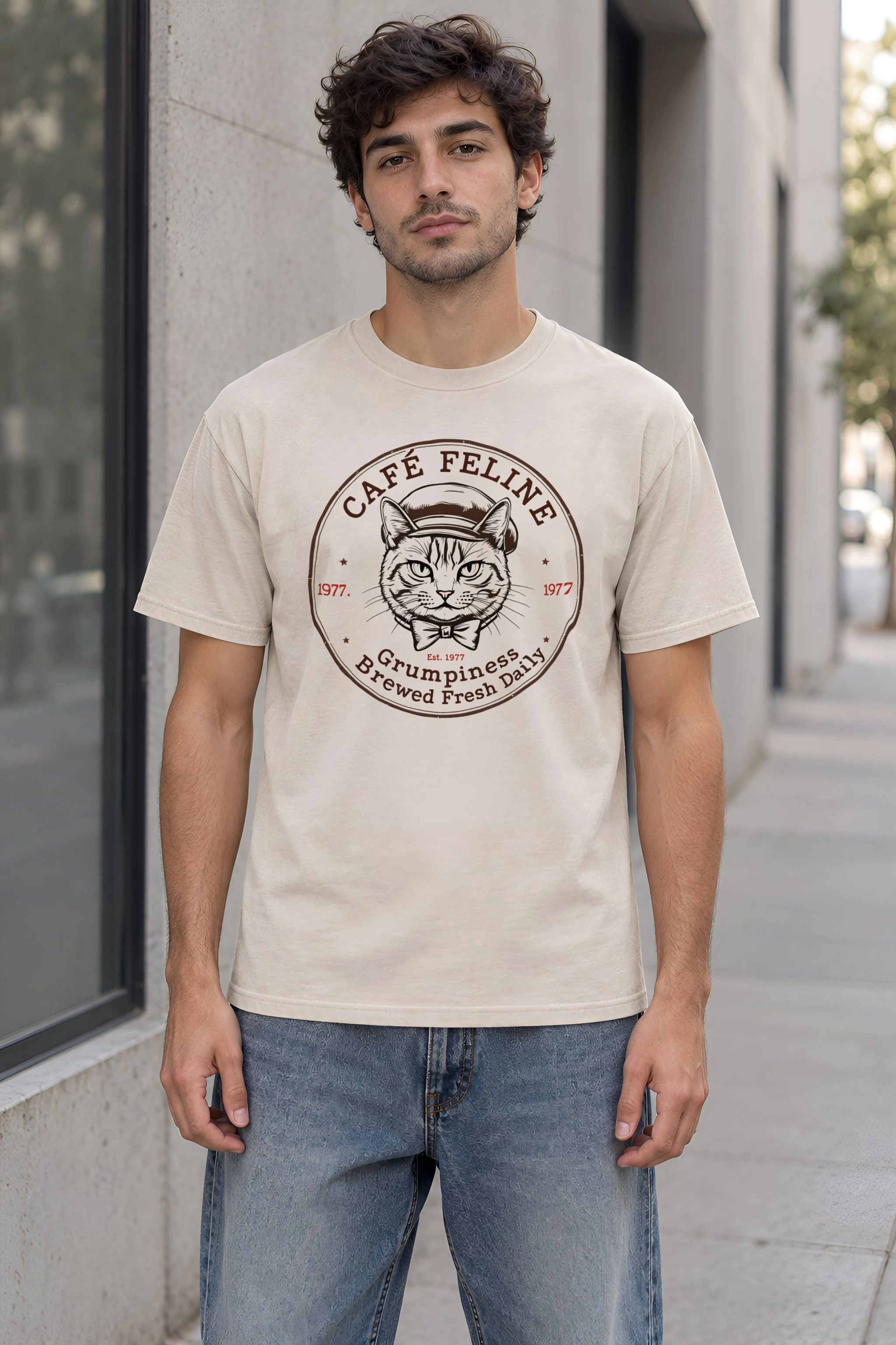 "Cafe Feline 1977" Heavyweight Unisex Crewneck T-shirt