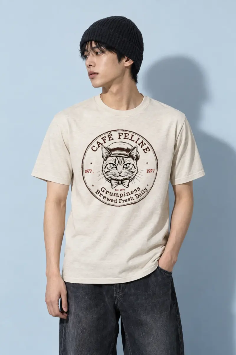 "Cafe Feline 1977" Heavyweight Unisex Crewneck T-shirt