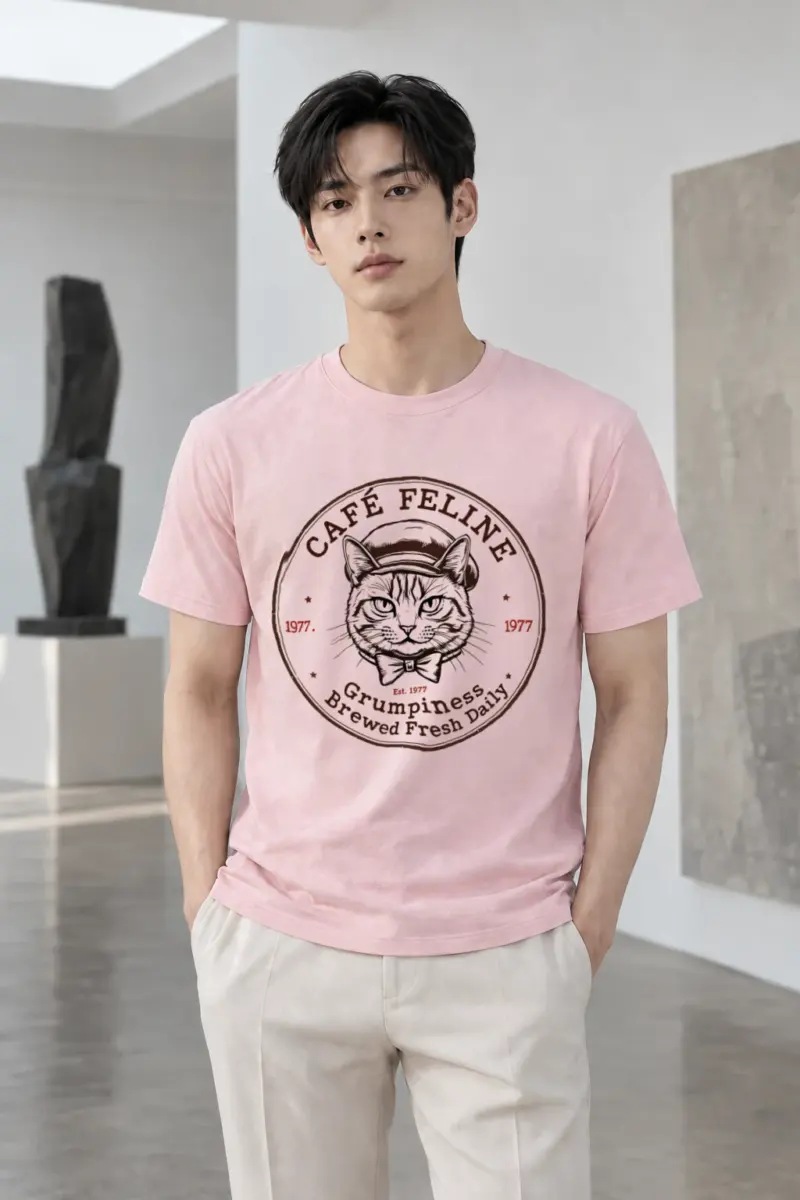 "Cafe Feline 1977" Heavyweight Unisex Crewneck T-shirt | Gildan 5000