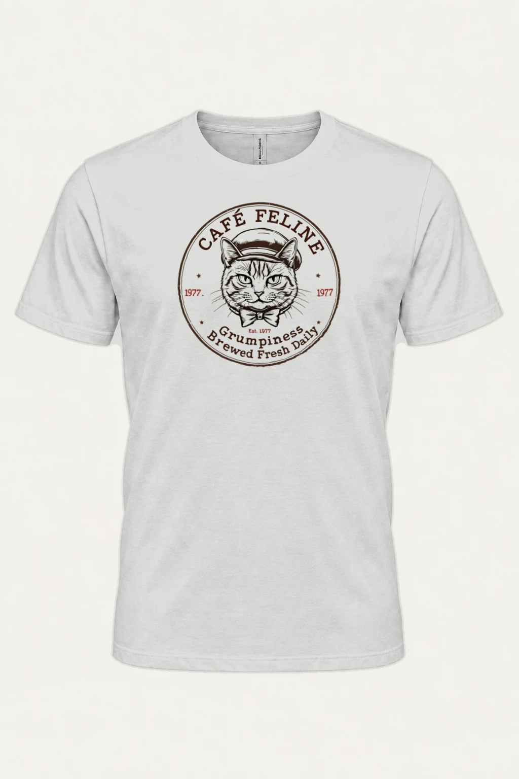 "Cafe Feline 1977" Heavyweight Unisex Crewneck T-shirt | Gildan 5000