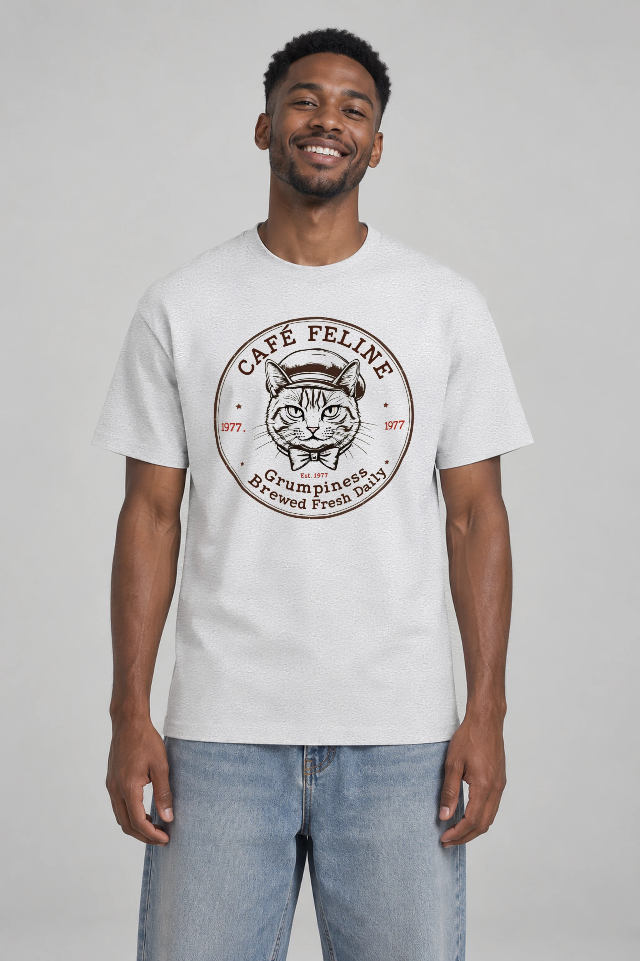 "Cafe Feline 1977" Heavyweight Unisex Crewneck T-shirt
