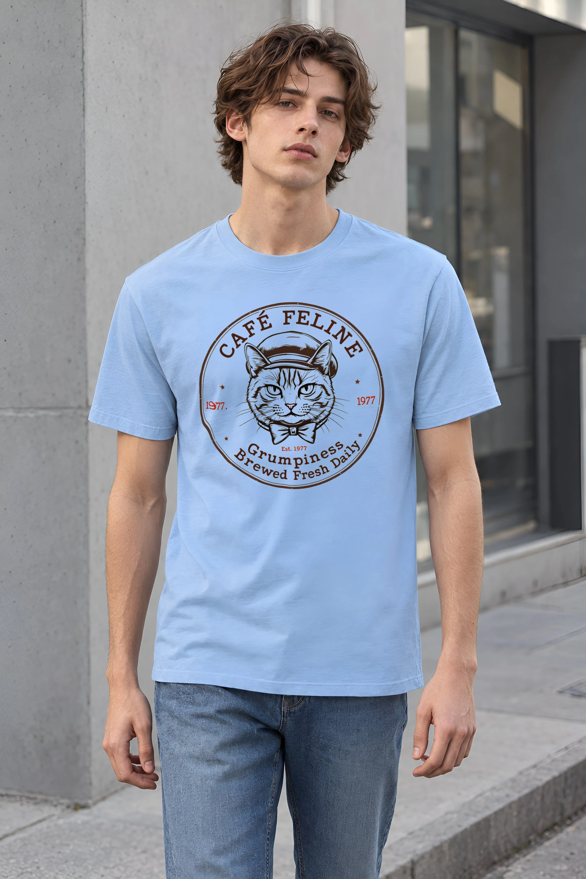 "Cafe Feline 1977" Heavyweight Unisex Crewneck T-shirt