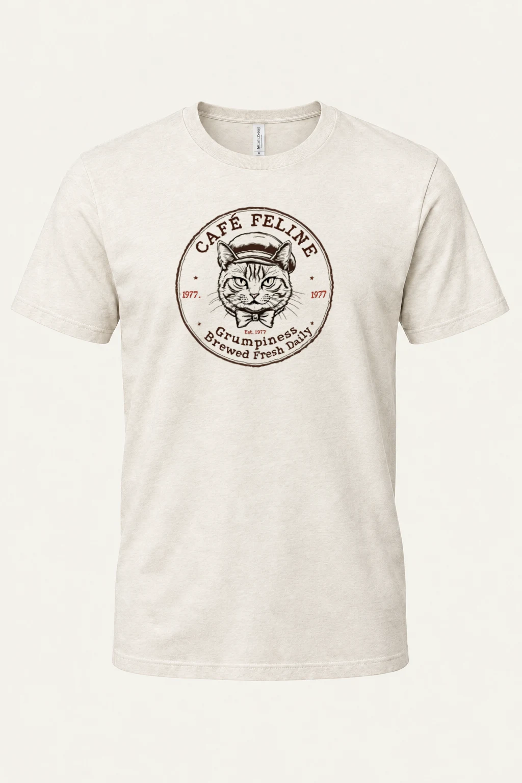 "Cafe Feline 1977" Heavyweight Unisex Crewneck T-shirt | Gildan 5000
