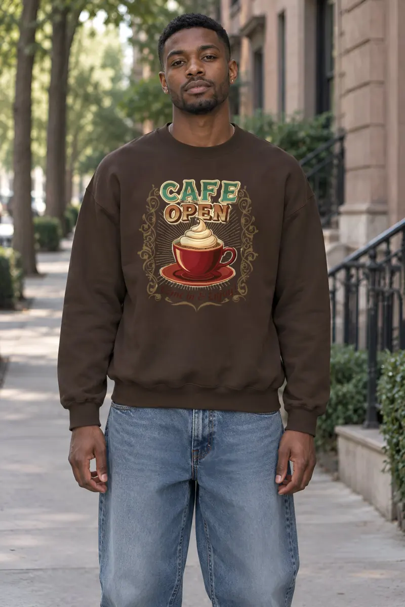 "Cafe Open" Heavy Blend Unisex Crewneck Sweatshirt