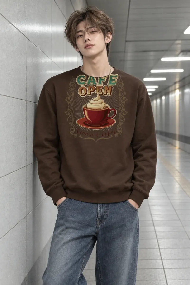 "Cafe Open" Heavy Blend Unisex Crewneck Sweatshirt