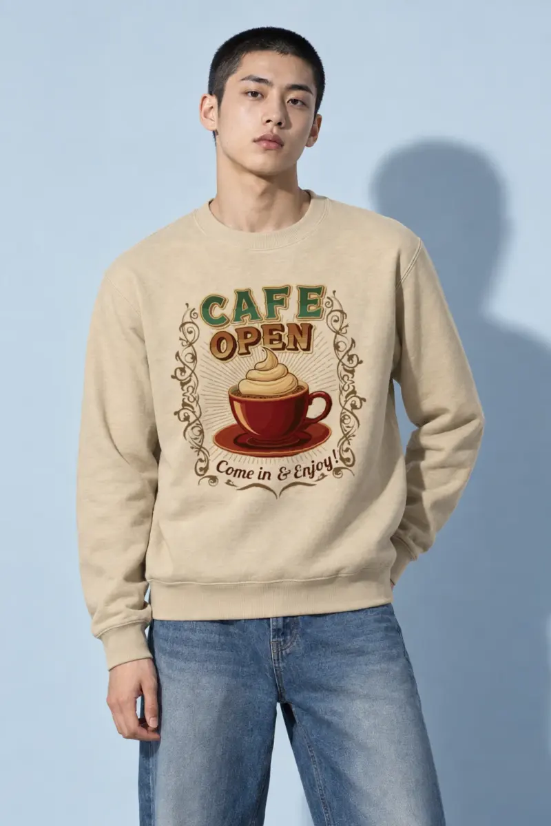 "Cafe Open" Heavy Blend Unisex Crewneck Sweatshirt | Gildan 18000