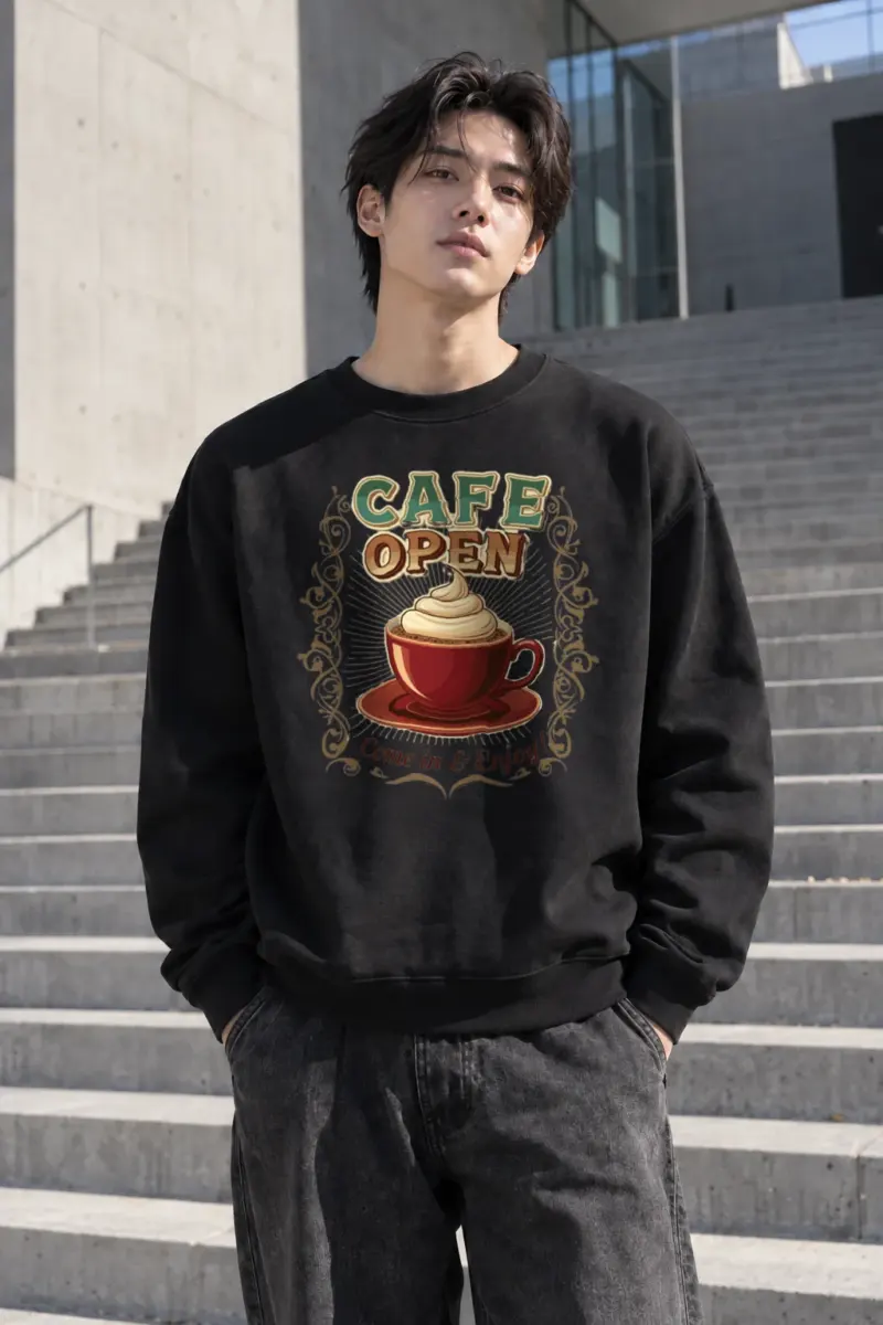 "Cafe Open" Heavy Blend Unisex Crewneck Sweatshirt | Gildan 18000