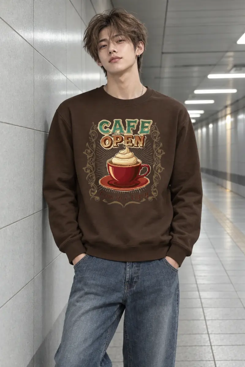 "Cafe Open" Heavy Blend Unisex Crewneck Sweatshirt