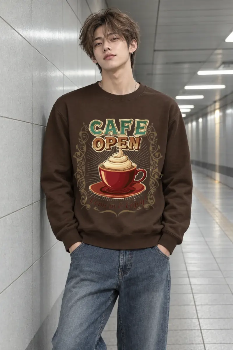 "Cafe Open" Heavy Blend Unisex Crewneck Sweatshirt