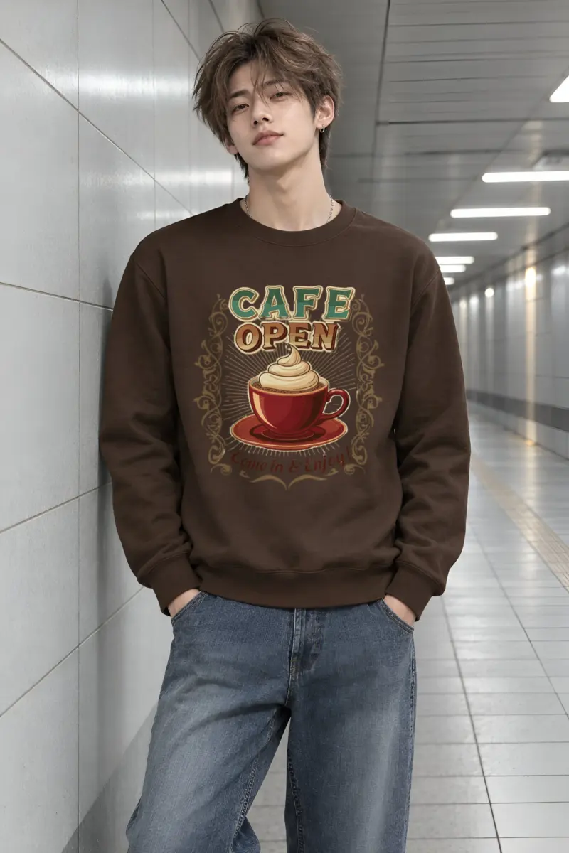 "Cafe Open" Heavy Blend Unisex Crewneck Sweatshirt