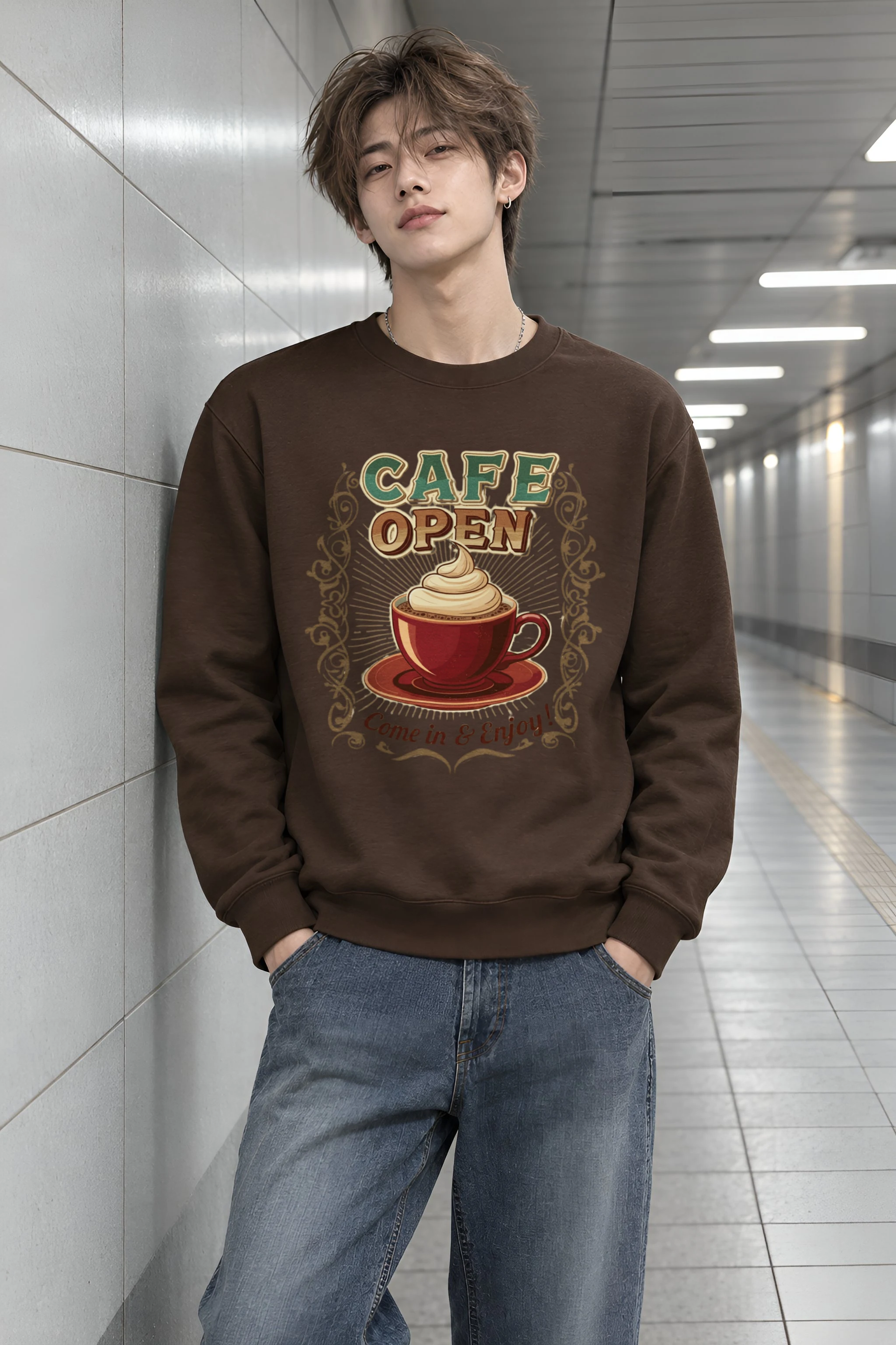 "Cafe Open" Heavy Blend Unisex Crewneck Sweatshirt