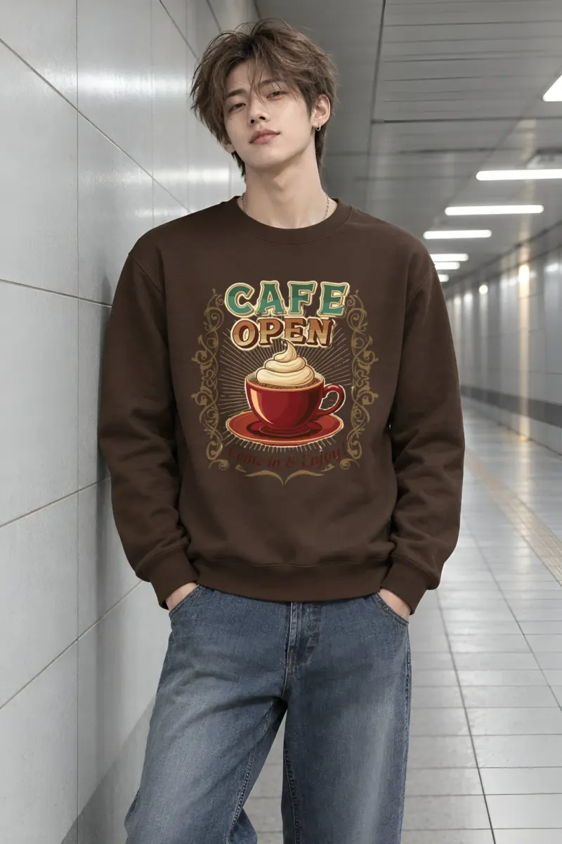 "Cafe Open" Heavy Blend Unisex Crewneck Sweatshirt