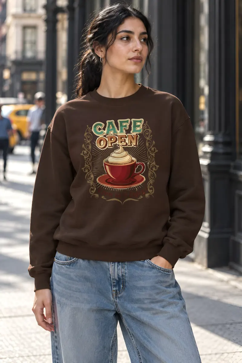 "Cafe Open" Heavy Blend Unisex Crewneck Sweatshirt
