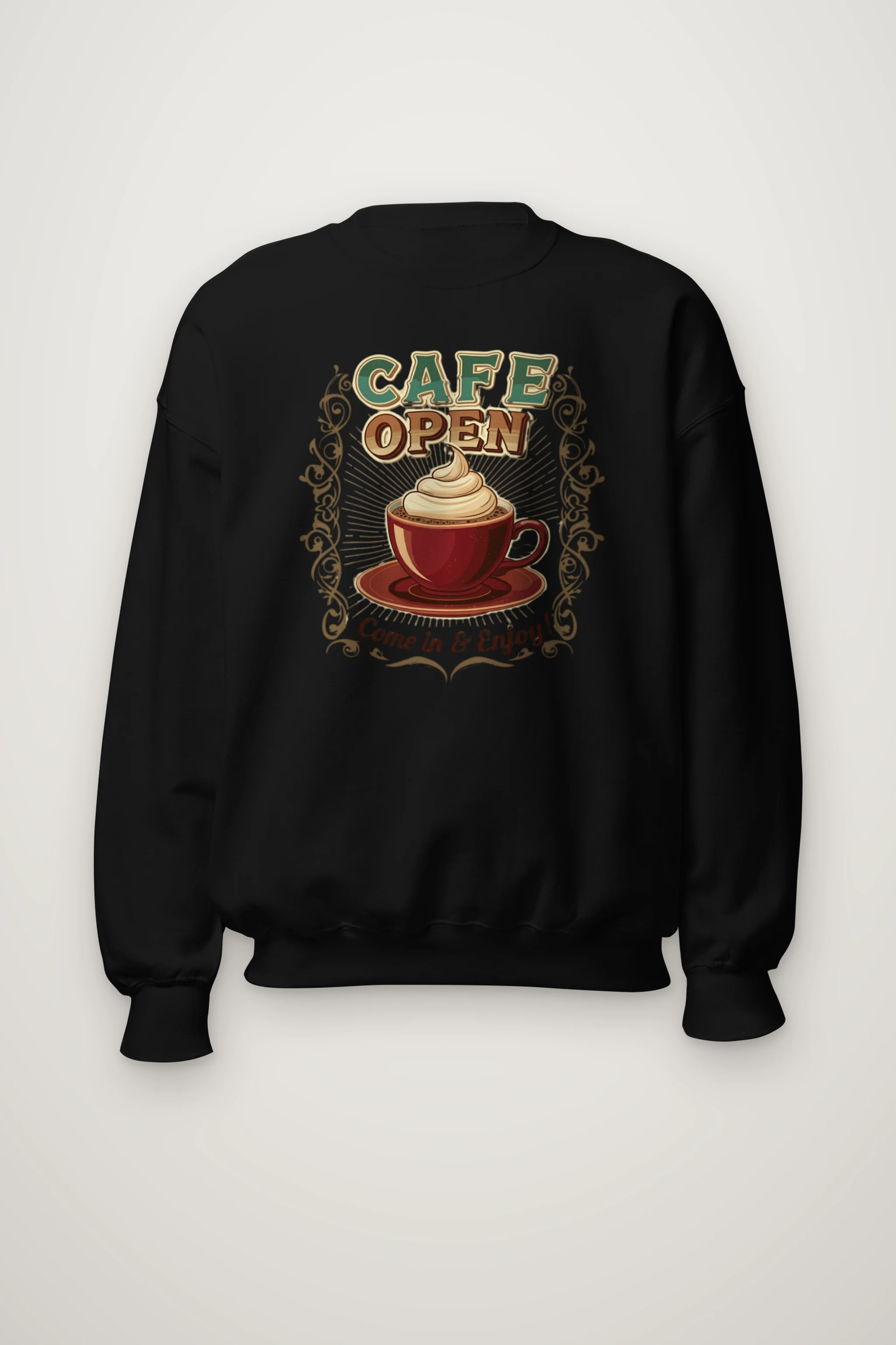 "Cafe Open" Heavy Blend Unisex Crewneck Sweatshirt