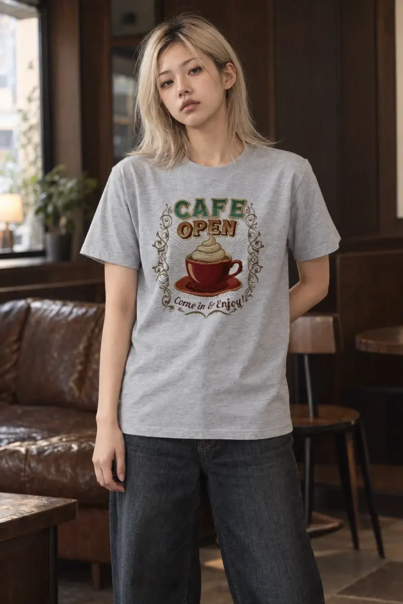 "Cafe Open" Heavyweight Unisex Crewneck T-shirt | Gildan 5000